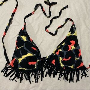 DAMSEL Women's Animal Print String Bikini Top with Fringe